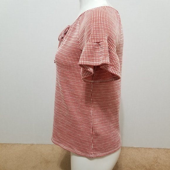 W5 top Small Peasant Ruffle striped raglan relaxed keyhole textured knit Anthro - Picture 2 of 13